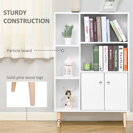 Open Bookcase Storage Cabinet with Two Doors and Shelves Unit - White