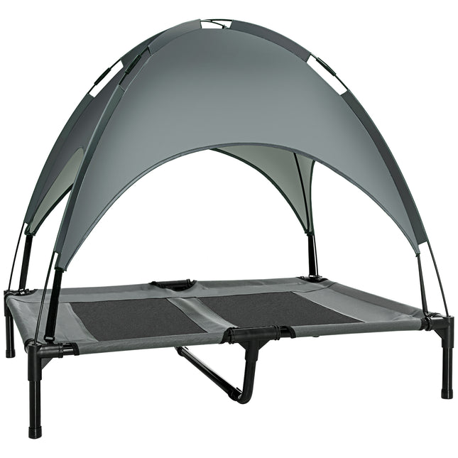 Waterproof Raised Dog Bed with UV Canopy, Elevated Pet Cot for Small & Medium Dogs 92x76x90cm - Grey