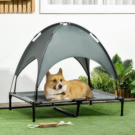 Waterproof Raised Dog Bed with UV Canopy, Elevated Pet Cot for Small & Medium Dogs 92x76x90cm - Grey