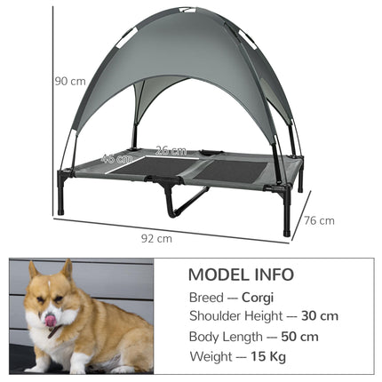 Waterproof Raised Dog Bed with UV Canopy, Elevated Pet Cot for Small & Medium Dogs 92x76x90cm - Grey