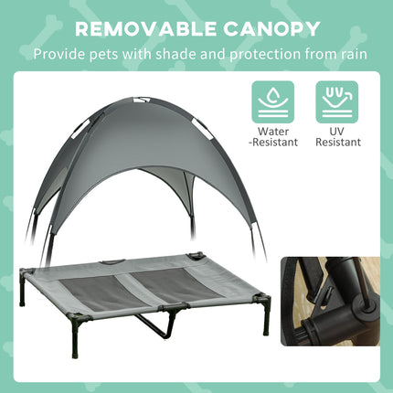 Waterproof Raised Dog Bed with UV Canopy, Elevated Pet Cot for Small & Medium Dogs 92x76x90cm - Grey