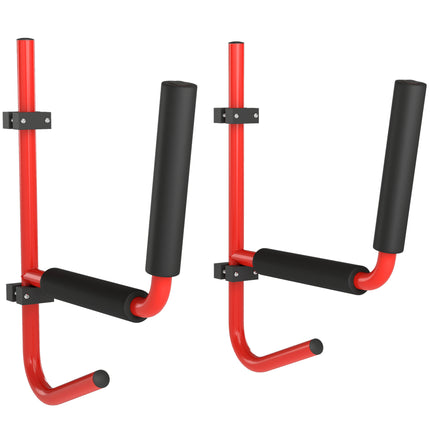 Heavy Duty Canoe Kayak Wall Mount Hanger with Paddle Hooks for Space Saving Storage - Red