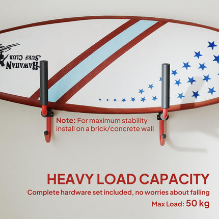 Heavy Duty Canoe Kayak Wall Mount Hanger with Paddle Hooks for Space Saving Storage - Red