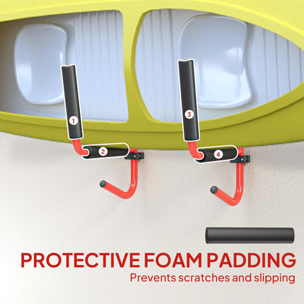 Heavy Duty Canoe Kayak Wall Mount Hanger with Paddle Hooks for Space Saving Storage - Red