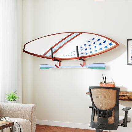 Heavy Duty Canoe Kayak Wall Mount Hanger with Paddle Hooks for Space Saving Storage - Red