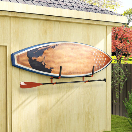 Heavy Duty Canoe Kayak Wall Mount Hanger with Paddle Hooks for Space Saving Storage - Red