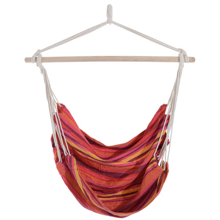 Outdoor Hanging Rope Chair with Cotton Fabric and Wooden Frame - Red