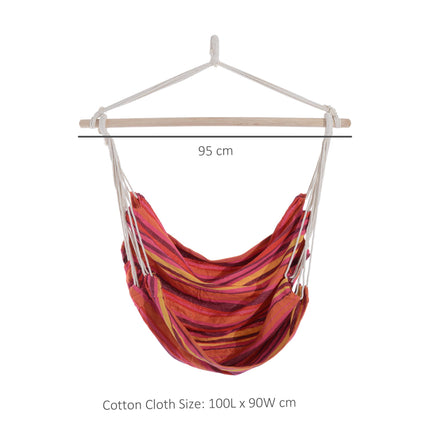 Outdoor Hanging Rope Chair with Cotton Fabric and Wooden Frame - Red