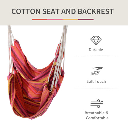 Outdoor Hanging Rope Chair with Cotton Fabric and Wooden Frame - Red