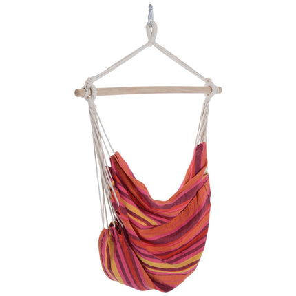 Outdoor Hanging Rope Chair with Cotton Fabric and Wooden Frame - Red