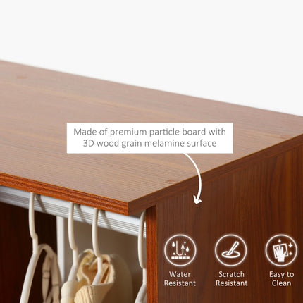 Open Wardrobe with Hanging Rail, Storage Shelves & Wheels - Walnut