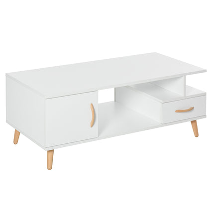 Modern Minimalism Coffee Table with Shelf & Drawer Storage for Living Room - White