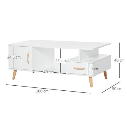 Modern Minimalism Coffee Table with Shelf & Drawer Storage for Living Room - White