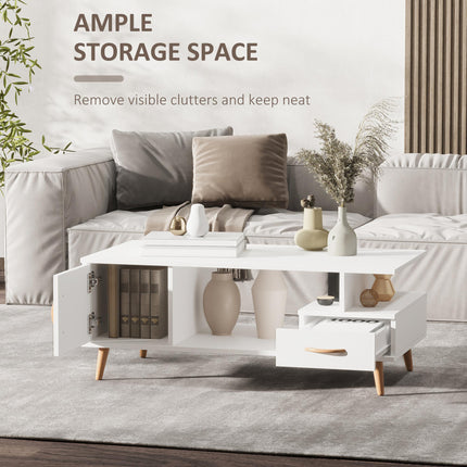Modern Minimalism Coffee Table with Shelf & Drawer Storage for Living Room - White