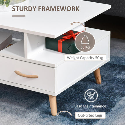 Modern Minimalism Coffee Table with Shelf & Drawer Storage for Living Room - White