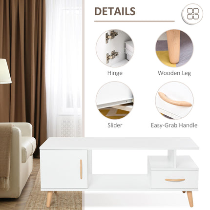 Modern Minimalism Coffee Table with Shelf & Drawer Storage for Living Room - White