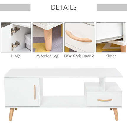 Modern Minimalism Coffee Table with Shelf & Drawer Storage for Living Room - White