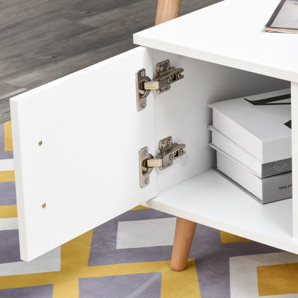 Modern Minimalism Coffee Table with Shelf & Drawer Storage for Living Room - White
