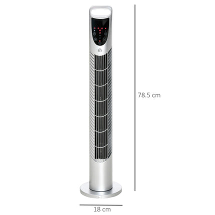 Oscillating Tower Fan 3 Speeds 3 Wind Modes 40W with Remote Timer 78.5cm - Silver