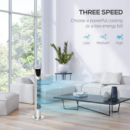 Oscillating Tower Fan 3 Speeds 3 Wind Modes 40W with Remote Timer 78.5cm - Silver