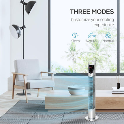 Oscillating Tower Fan 3 Speeds 3 Wind Modes 40W with Remote Timer 78.5cm - Silver