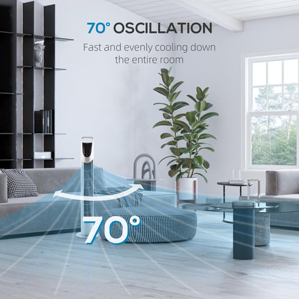 Oscillating Tower Fan 3 Speeds 3 Wind Modes 40W with Remote Timer 78.5cm - Silver