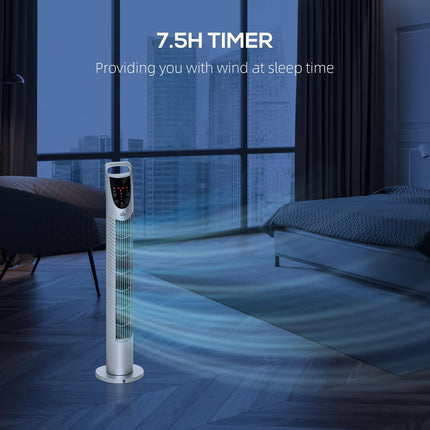 Oscillating Tower Fan 3 Speeds 3 Wind Modes 40W with Remote Timer 78.5cm - Silver