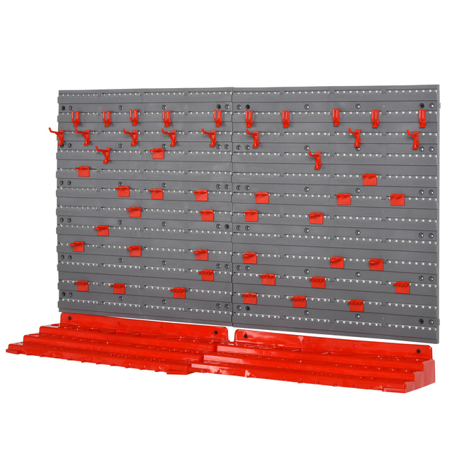 54 Pc On-Wall Tool Organizer with 50 Pegs & 2 Shelves for Garage DIY - Grey and Red