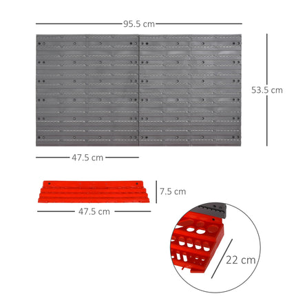 54 Pc On-Wall Tool Organizer with 50 Pegs & 2 Shelves for Garage DIY - Grey and Red