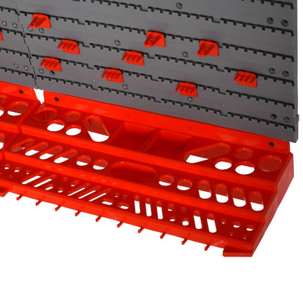 54 Pc On-Wall Tool Organizer with 50 Pegs & 2 Shelves for Garage DIY - Grey and Red