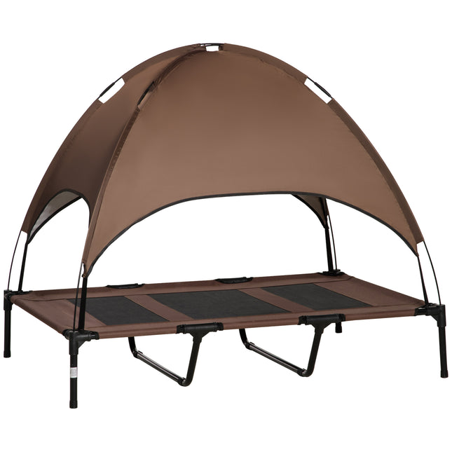 Raised Waterproof Elevated Dog Bed with Breathable Mesh & UV Canopy for XXL Dogs - Coffee