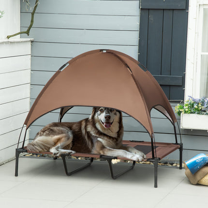 Raised Waterproof Elevated Dog Bed with Breathable Mesh & UV Canopy for XXL Dogs - Coffee