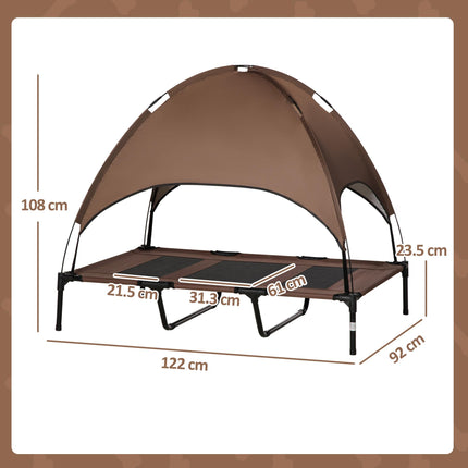 Raised Waterproof Elevated Dog Bed with Breathable Mesh & UV Canopy for XXL Dogs - Coffee