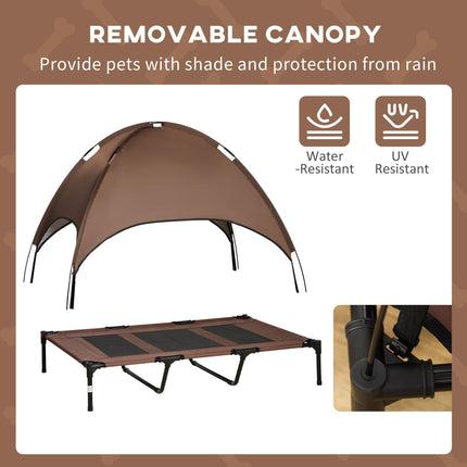 Raised Waterproof Elevated Dog Bed with Breathable Mesh & UV Canopy for XXL Dogs - Coffee