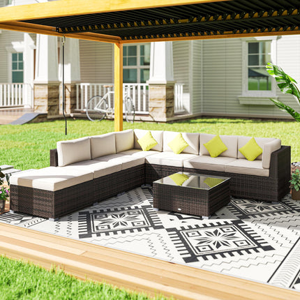 8 Piece Rattan Garden Sofa Set with Aluminium Frame - Mixed Brown