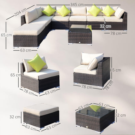 8 Piece Rattan Garden Sofa Set with Aluminium Frame - Mixed Brown