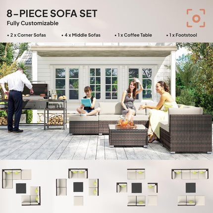 8 Piece Rattan Garden Sofa Set with Aluminium Frame - Mixed Brown