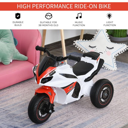 Kids Ride-On Police 3-Wheel Bike with Music, Lights & Safe Seat for Toddlers 18-36 Months - White