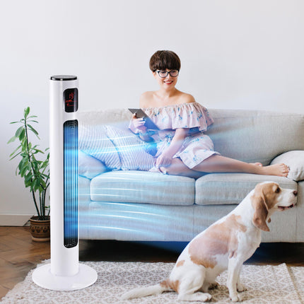 38'' Freestanding Tower Fan with 3 Speeds, 3 Modes, 12h Timer, 70° Oscillation, LED Panel & Remote - White