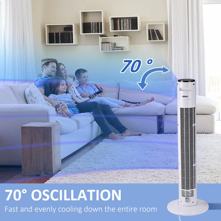 38'' Freestanding Tower Fan with 3 Speeds, 3 Modes, 12h Timer, 70° Oscillation, LED Panel & Remote - White