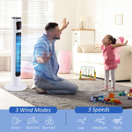 38'' Freestanding Tower Fan with 3 Speeds, 3 Modes, 12h Timer, 70° Oscillation, LED Panel & Remote - White