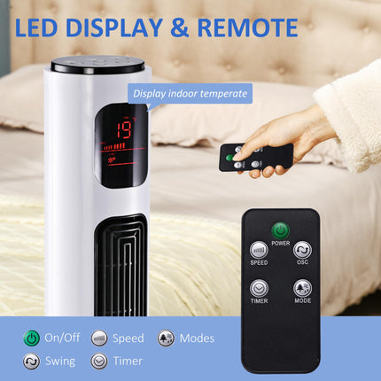 38'' Freestanding Tower Fan with 3 Speeds, 3 Modes, 12h Timer, 70° Oscillation, LED Panel & Remote - White