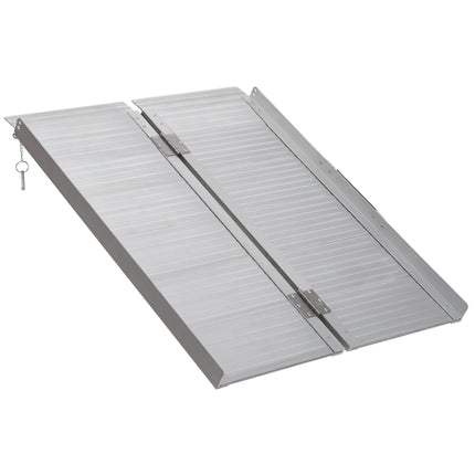 3ft Folding Aluminum Wheelchair Ramp Portable Mobility Scooter Access Aid 270kg Capacity - Silver