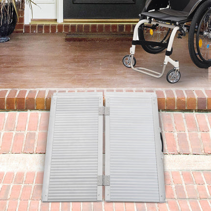 3ft Folding Aluminum Wheelchair Ramp Portable Mobility Scooter Access Aid 270kg Capacity - Silver