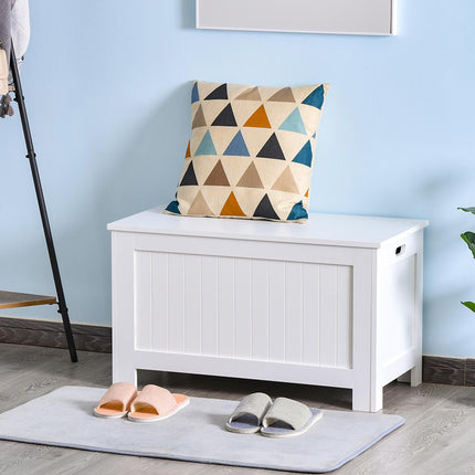 Lift Top Storage Chest Toy Box Organizer with Safety Hinges and Lid for Bedroom Entryway Living Room - White