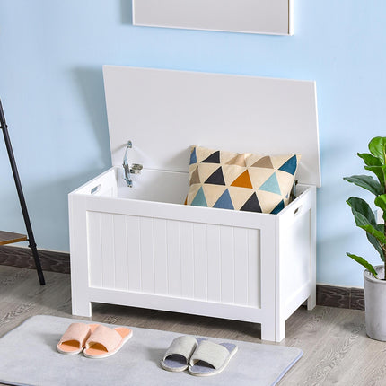 Lift Top Storage Chest Toy Box Organizer with Safety Hinges and Lid for Bedroom Entryway Living Room - White
