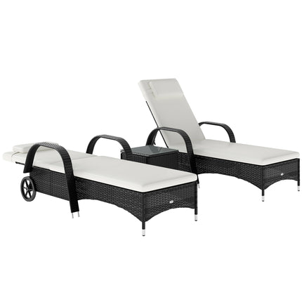 3 Piece Outdoor Patio Lounge Chair Set with Cushions and Coffee Table - Black