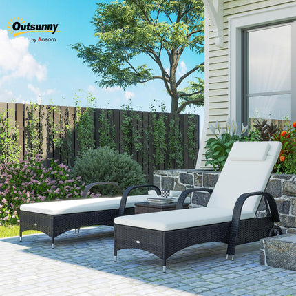 3 Piece Outdoor Patio Lounge Chair Set with Cushions and Coffee Table - Black
