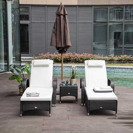 3 Piece Outdoor Patio Lounge Chair Set with Cushions and Coffee Table - Black