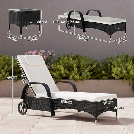 3 Piece Outdoor Patio Lounge Chair Set with Cushions and Coffee Table - Black